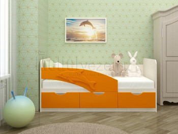 Дельфин-3 Кровать детская 3 ящика без ручек 1.6 Оранжевый глянец в Алдане - aldan.mebel54.com | фото