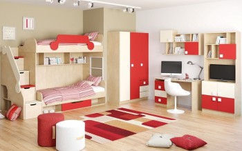 Детская комната Бэрри (Бежевый/Красный/корпус Клен) в Алдане - aldan.mebel54.com | фото
