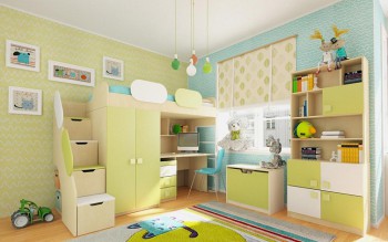Детская комната Эппл (Зеленый/Белый/корпус Клен) в Алдане - aldan.mebel54.com | фото