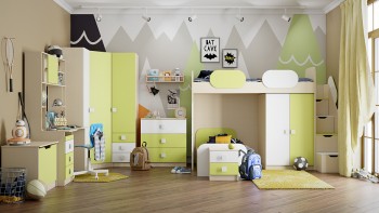 Детская комната Эппл (Зеленый/Белый/корпус Клен) в Алдане - aldan.mebel54.com | фото