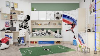 Детская комната Футбол ЧМ (Белый/Синий/корпус Клен) в Алдане - aldan.mebel54.com | фото