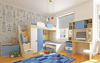 Детская комната Скай (Синий/Белый/корпус Клен) в Алдане - aldan.mebel54.com | фото