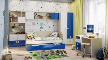 Детская комната Скай Люкс (Синий/Белый/корпус Клен) в Алдане - aldan.mebel54.com | фото