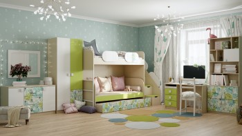 Детская комната Твит (Белый/Зеленый/корпус Клен) в Алдане - aldan.mebel54.com | фото