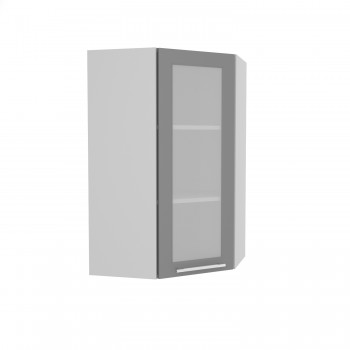 Империя ВПУС 550 Шкаф верхний угловой со стеклом высокий (Серый Эмалит/корпус Серый) в Алдане - aldan.mebel54.com | фото
