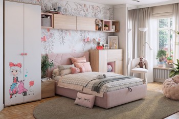 Комплект детской мебели Алина К2 Дуб мария/белый/нежно-розовый велюр в Алдане - aldan.mebel54.com | фото