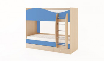 Кровать 2-х ярусная с ящиками (Беленый дуб/Синий) в Алдане - aldan.mebel54.com | фото