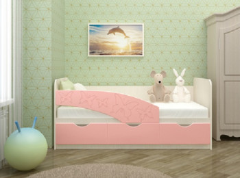 Кровать Бабочки 1,6м (Розовый металлик) в Алдане - aldan.mebel54.com | фото