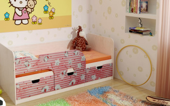 Кровать детская Минима Лего 1,86м с ящиками (дуб атланта/лиловый сад) в Алдане - aldan.mebel54.com | фото