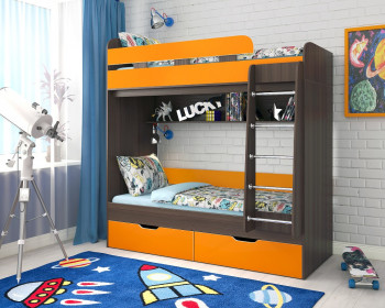 Кровать двухъярусная Юниор-5  Бодего/Оранжевый в Алдане - aldan.mebel54.com | фото