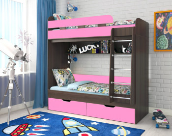 Кровать двухъярусная Юниор-5  Бодего/Розовый в Алдане - aldan.mebel54.com | фото