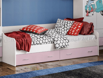 Кровать Fashion-1 Вега 0,9 м (Белый/Розовый) в Алдане - aldan.mebel54.com | фото