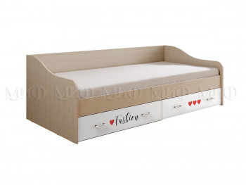 Кровать Girl Вега 0,9 м (Дуб беленый/Белый глянец/фотопечать) в Алдане - aldan.mebel54.com | фото
