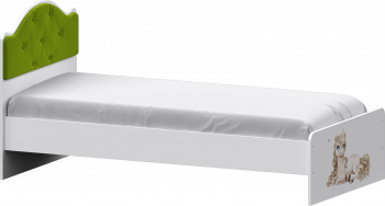 Кровать Каспер с мягкой спинкой и фотопечатью (800х1900)Белый/Лайм в Алдане - aldan.mebel54.com | фото