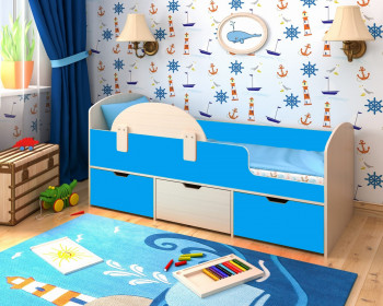 Кровать Малыш-мини с бортиком Дуб молочный/Голубой в Алдане - aldan.mebel54.com | фото