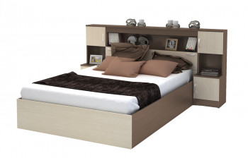 Кровать с прикроватным блоком КР 552 Спальня Basya (шимо темный/шимо светлый) в Алдане - aldan.mebel54.com | фото