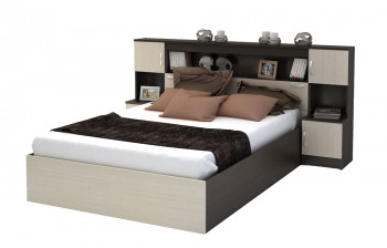Кровать с прикроватным блоком КР 552 Спальня Basya (венге/белфорт) в Алдане - aldan.mebel54.com | фото