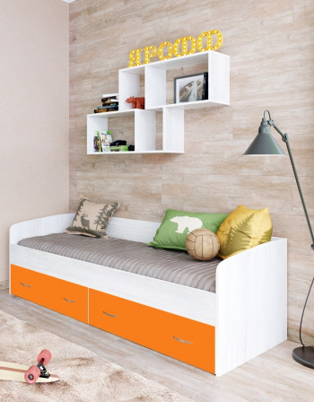 Кровать с выкатными ящиками Винтерберг/Оранжевый в Алдане - aldan.mebel54.com | фото