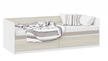 Кровать «Сканди» с 2 ящиками Дуб Гарден/Белый/Глиняный серый в Алдане - aldan.mebel54.com | фото
