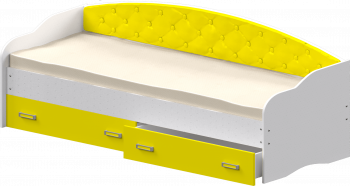 Кровать Софа-7 с мягкой спинкой (800х1900) Белый/Желтый в Алдане - aldan.mebel54.com | фото