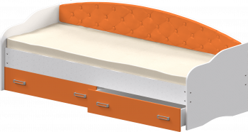 Кровать Софа-7 с мягкой спинкой (800х1900) Белый/Оранжевый в Алдане - aldan.mebel54.com | фото