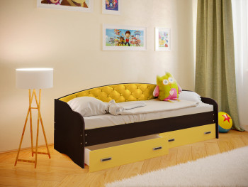 Кровать Софа-7 с мягкой спинкой (800х1900) Венге/Желтый в Алдане - aldan.mebel54.com | фото