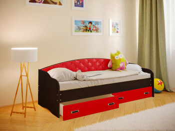 Кровать Софа-7 с мягкой спинкой (800х1900) Венге/Красный в Алдане - aldan.mebel54.com | фото