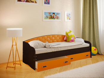 Кровать Софа-7 с мягкой спинкой (800х1900) Венге/Оранжевый в Алдане - aldan.mebel54.com | фото
