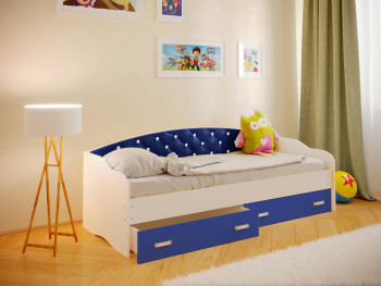 Кровать Софа-7 с мягкой спинкой со стразами (800х1900) Белый/Синий в Алдане - aldan.mebel54.com | фото