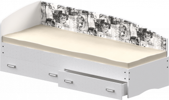 Кровать Софа-9 с мягкой спинкой с рисунком Милана (900х1900) Белый в Алдане - aldan.mebel54.com | фото
