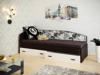 Кровать Софа-9 с мягкой спинкой с рисунком Милана (900х2000) Венге/Белый в Алдане - aldan.mebel54.com | фото