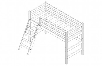 Кровать Соня вариант 6 полувысокая с наклонной лестницей Белый полупрозрачный в Алдане - aldan.mebel54.com | фото