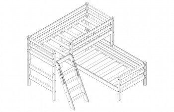 Кровать Соня вариант 8 угловая с наклонной лестницей Белый полупрозрачный в Алдане - aldan.mebel54.com | фото