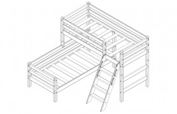 Кровать Соня вариант 8 угловая с наклонной лестницей Белый полупрозрачный в Алдане - aldan.mebel54.com | фото
