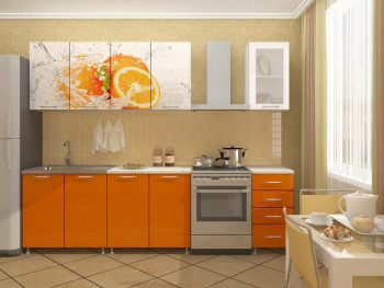 Кухонный гарнитур 1,8м Апельсин (Белый/Оранжевый металлик/Фотопечать апельсин) в Алдане - aldan.mebel54.com | фото