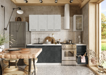 Кухонный гарнитур Нувель 1800мм белый/бетон белый/бетон черный в Алдане - aldan.mebel54.com | фото