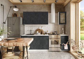 Кухонный гарнитур Нувель 1800мм белый/бетон черный в Алдане - aldan.mebel54.com | фото