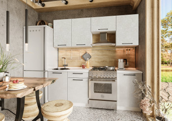 Кухонный гарнитур Нувель 2100мм белый/бетон белый в Алдане - aldan.mebel54.com | фото