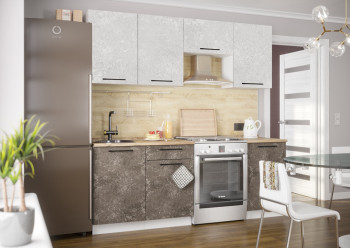 Кухонный гарнитур Нувель 2100мм белый/бетон коричневый в Алдане - aldan.mebel54.com | фото