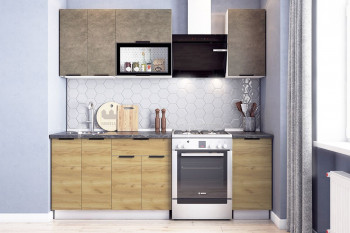 Кухонный гарнитур Стоун 1.6 (белый/камень темно-серый/акация светлая) в Алдане - aldan.mebel54.com | фото