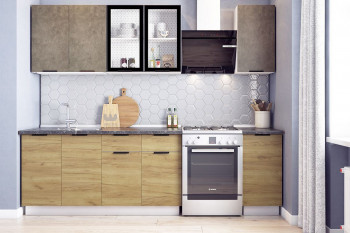 Кухонный гарнитур Стоун 2.0 (белый/камень темно-серый/акация светлая) в Алдане - aldan.mebel54.com | фото