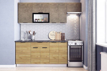 Кухонный гарнитур Стоун 2.2 (белый/камень темно-серый/акация светлая) в Алдане - aldan.mebel54.com | фото