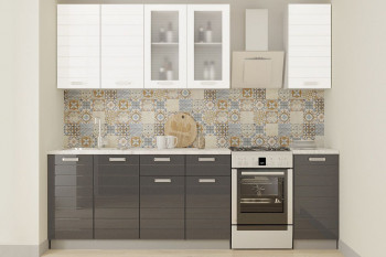 Кухонный гарнитур "Виктория 2.0" белый/белый металлик/графит металлик в Алдане - aldan.mebel54.com | фото