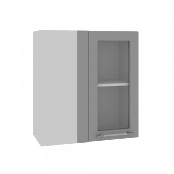 Квадро ПУС 650 шкаф верхний угловой со стеклом (Белая кожа/корпус Серый) в Алдане - aldan.mebel54.com | фото
