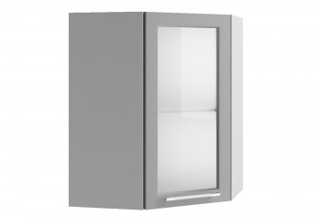 Лофт ПУС 550 шкаф верхний угловой со стеклом (Дуб бурый/корпус Серый) в Алдане - aldan.mebel54.com | фото