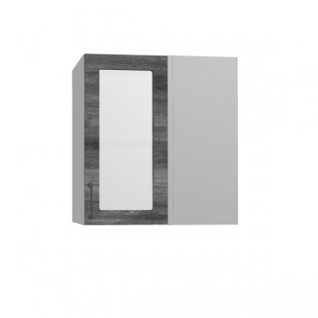 Лофт ПУС 650 шкаф верхний угловой со стеклом (Дуб бурый/корпус Серый) в Алдане - aldan.mebel54.com | фото