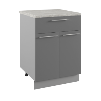 Монца С1ЯШ 600 Шкаф нижний с ящиком (Белый софт/корпус Серый) в Алдане - aldan.mebel54.com | фото