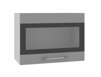 Норд ШВГС 600 Шкаф верхний горизонтальный со стеклом (Софт черный/корпус Белый) в Алдане - aldan.mebel54.com | фото