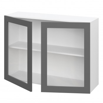Норд ШВС 1000 Шкаф верхний со стеклом (Софт черный/корпус Белый) в Алдане - aldan.mebel54.com | фото