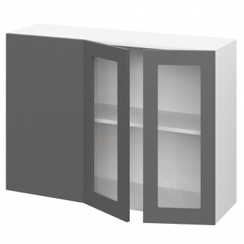 Норд ШВУПС 1000 Шкаф верхний угловой со стеклом (Софт черный/корпус Белый) в Алдане - aldan.mebel54.com | фото